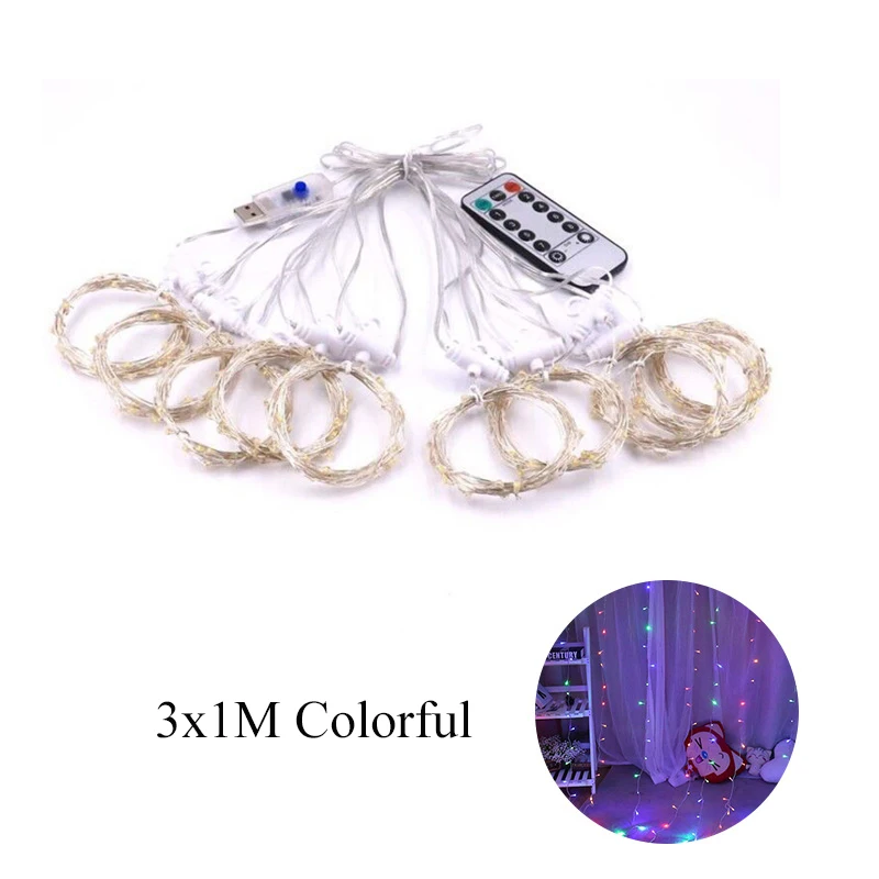 100LED Colorful Романтический 100/300 СВЕТОДИОДНЫЙ занавес, волшебные огни с USB пультом дистанционного управления открытый сад Свадьба рождественские вечерние украшения - Испускаемый цвет: 100LED Colorful