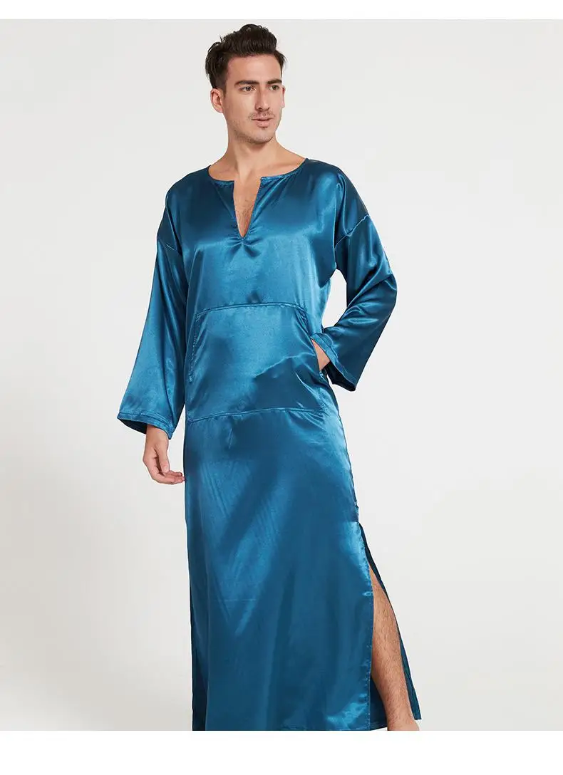 Дубайский стиль, мужской Халат полной длины, новое летнее кимоно купальный халат атласные шарфы, одежда для сна, домашняя одежда, Однотонная ночная сорочка, ночное белье