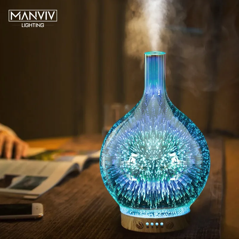 LED Air Humidifier Essential Aroma Oil Lamp Mist Ultrasonic 3D Firework Lamp 7Colors Led Lamp Night Light For Home Decoration
