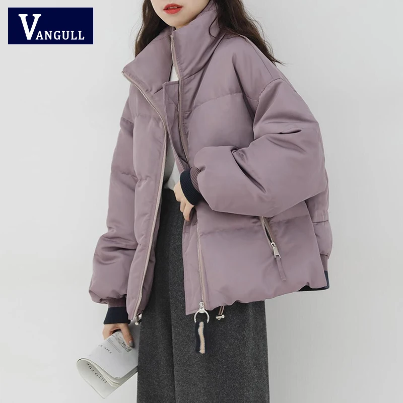 Vangull Женская однотонная парка цвета хаки оверсайз Толстая зимняя куртка на