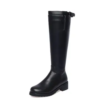

Riding Boots Woman Antumn Winter Genuine Leather knee high Boots Party Basic Shoes Woman rouned Toe High Boots size 41 42 43