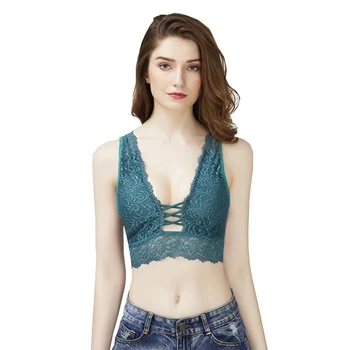 

Women Sexy Deep V Lingerie Breathable Soft Comfortable Lace Hem Bra Sexy Thin Perspective Sling Lace Bra топ женский crop top