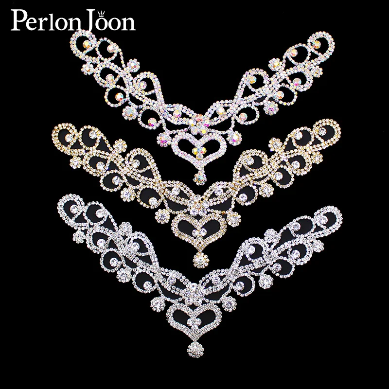 DIY ab 컬러 용접 크리스탈 패치 라인석 칼라 웨딩 드레스, 깜박이 손 바느질 의류 액세서리 YL002