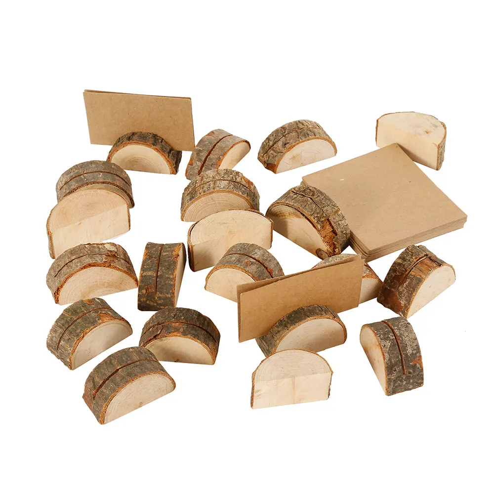 20pcs Wooden Table Holder and Folding Cardboard Place Card Holders Note Photo Picture Clip Wood Wedding Party Direction Signs