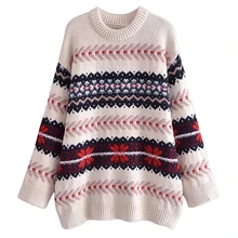 

Elmsk Sweaters Women Indie Folk Vinatge Jacquard Weave Loose O-neck Winter Sweaters Women Fashion Christmas Pullovers Tops