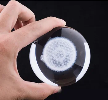 

80MM Diameter Globe 1PC Dandelion Miniatures Crystal Ball 3D Laser Engraved Plant Glass Ball Sphere Home Decor Accessories Gifts