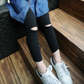 

chifuna New 3-7Y Hole New Fashion Girls Black Pants Children Leggings Baby Girl Clothes Toddler Leggings For Girls Elastic Waist