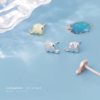 

COLUSIWEI Real Pure 925 Sterling Silver Lovely Elephant Zircon Stud Earrings for Women Animal Ear Pins Fashion Jewelry kids Gift
