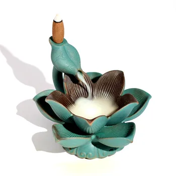 

Ceramics Lotus Incense Burner Backflow Incense Holder Aroma Smoke Waterfall Fountain Censer bruleur bougie Home Decor EA6XXL
