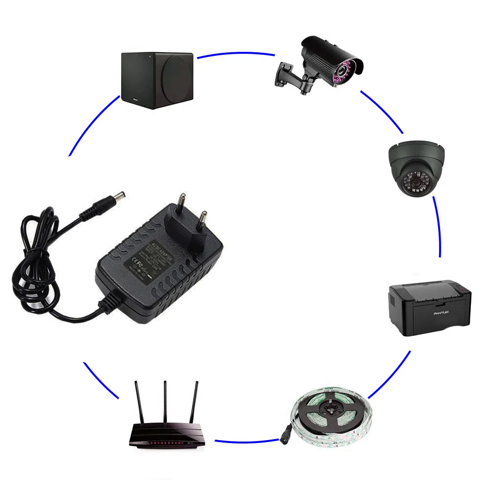 12V Светодиодные ленты Питание 2A 24 Вт Настенный 12В импульсный источник Питание для Светодиодные ленты света с 5,5/2,1 постоянного тока