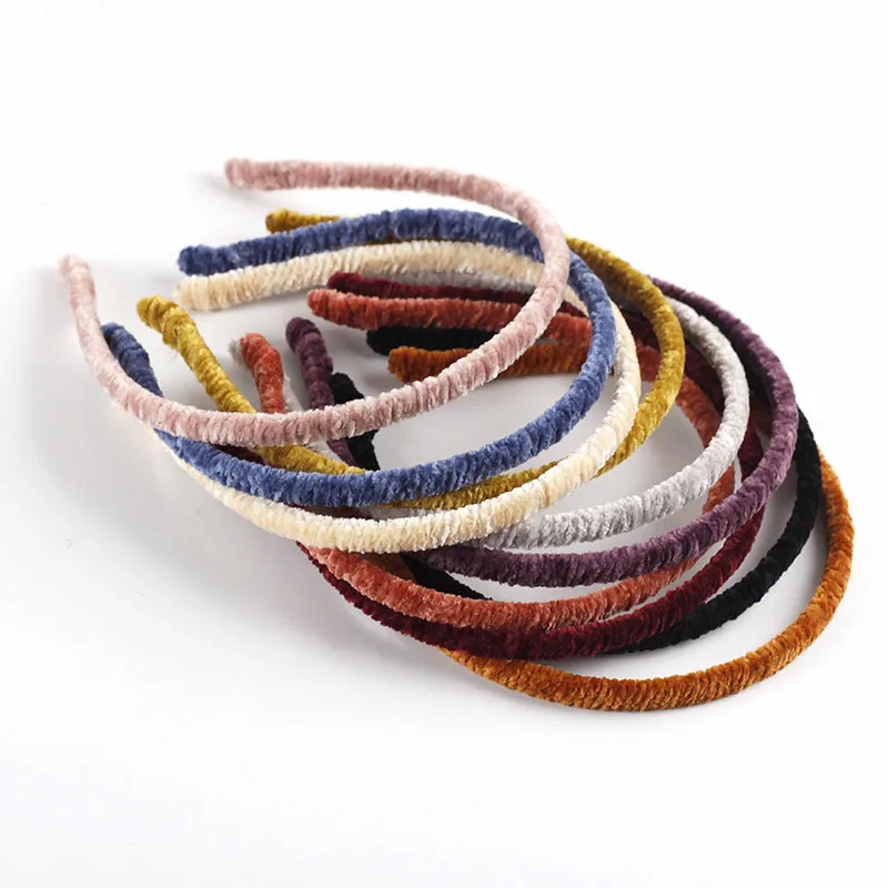 

Fashion Women Super Thin Ornament Velvet Hairbands Personality Handmade Shiny Metal Colors Headbands Chic Hair Holder Headwear