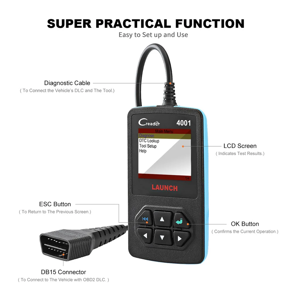 Launch CReader 4001 OBD2 сканер автомобильный OBDII диагностический инструмент считыватель кодов неисправностей DIY Автосканер OBD 2 сканер универсальные инструменты