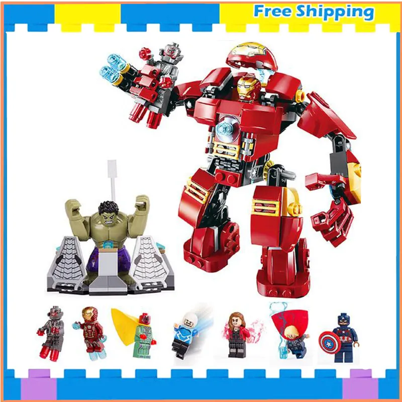 

7110 Compatible With Marvel Super Heroes 76031 Avengers Building Blocks Ultron Figures Iron Man Hulk Buster Bricks Toys