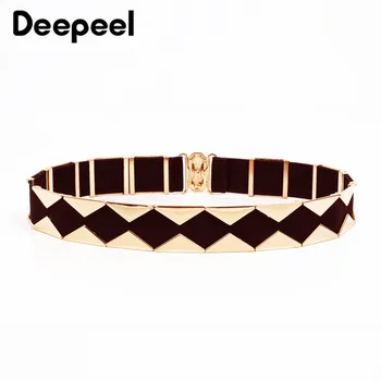 

Deepeel 1pc 3cm*65-90cm Women's High Waist Metal Cummerbunds Wide Elastic Decorative Girdle Fashion Corset for Down Jacket CB628