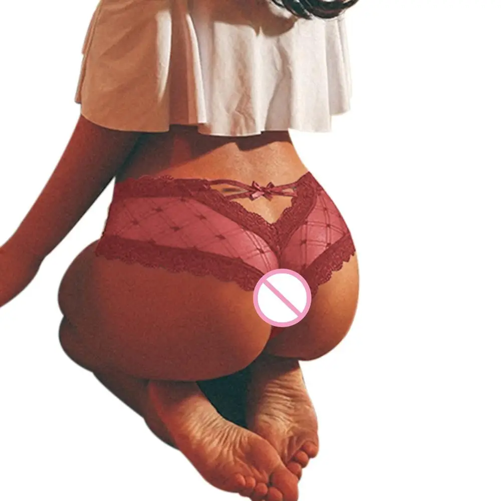 Women Cage Back Panties Mesh Perspective Wave Shape Bow Underwear Lady Sexy See Through Lace Bowknot Briefs