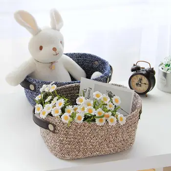 

Large Capacity Hand Woven Cosmetics Stationery Storage Basket Box Desktop Sundries Organizer for Good Gift