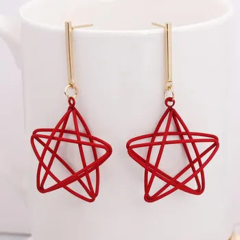 

Personality Geometric Hollow Solid Triangle Star Heart Drop Earrings For Women Statement Metal Red Color Long Earring Jewelry