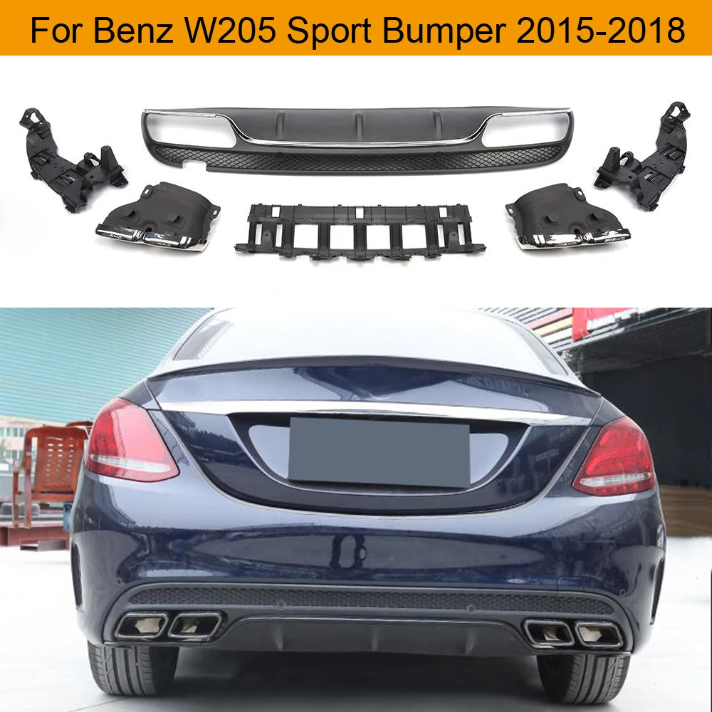 

Car Rear Bumper Diffuser Lip Spoiler For Benz W205 Sport 4 Door C180 C200 C300 C43 with AMG Package 2015 - 2018 Not for C63S
