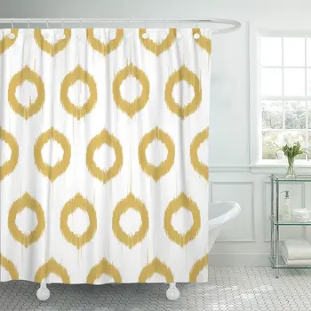 

Yellow Mustard Patter Design with Ikat Style Ornaments Drawn Hand Shower Curtains Waterproof Polyester Fabric 72 x 72 inches