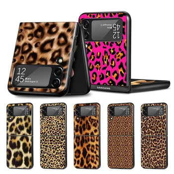 삼성 갤럭시 Z Flip3 5G 플립 4 용 휴대폰 케이스, 블랙 코크, Z 플립 3 용 하드 PC 럭셔리 커버, 패션 레오파드 프린트