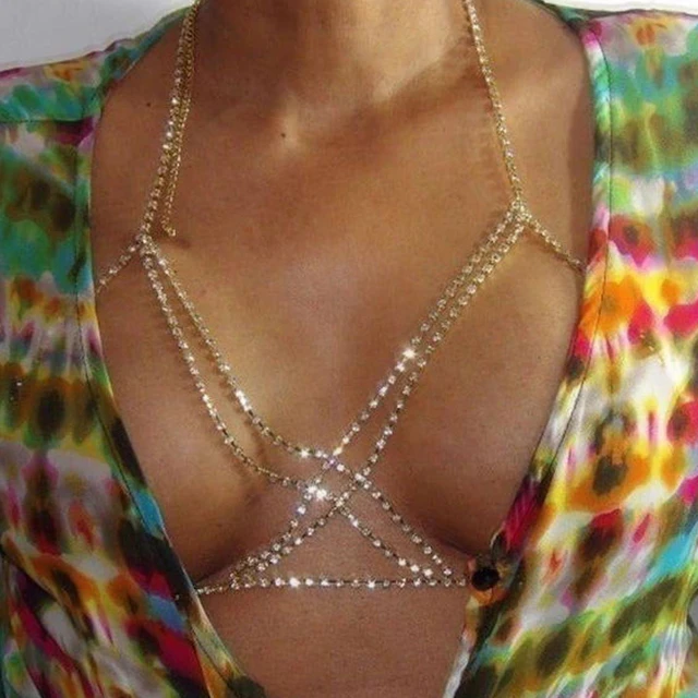 Women Sexy Bra Chain Rhinestone Crystal