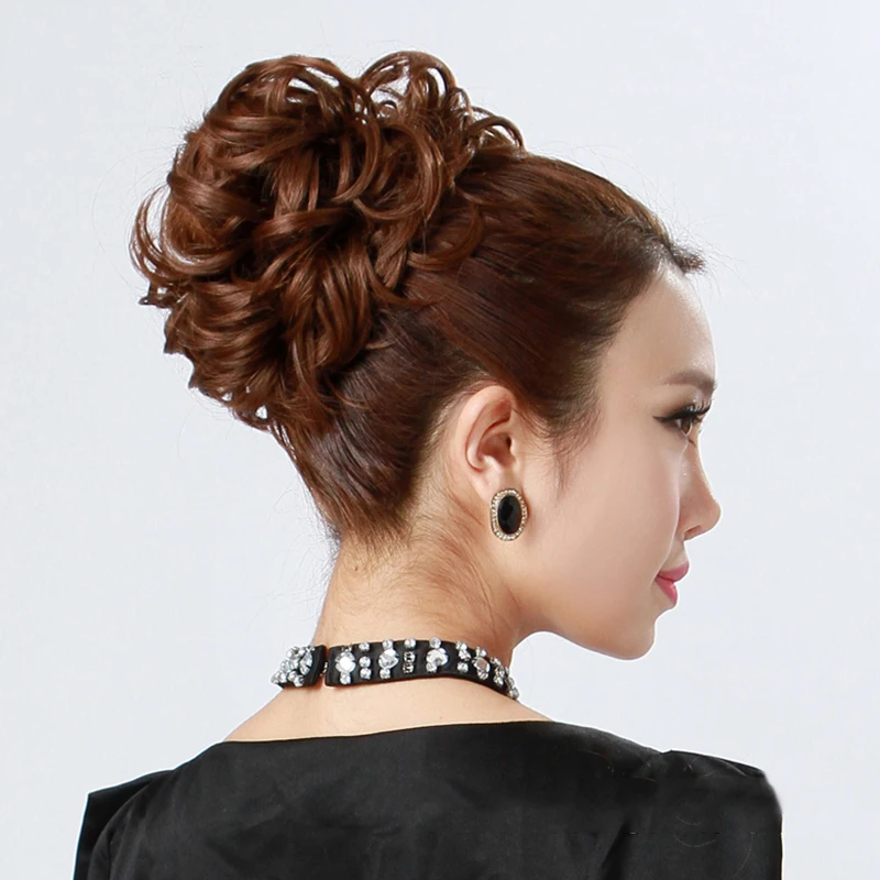 SHANGKE Synthetic Women's Hair Bun Elastic Chignon Hair Extensions For Extended Hair Bands Long Curly Blonde Chignon Cheveux