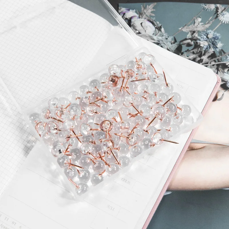 100 шт./кор. акриловая металлическая карта Tacks канцелярские кнопки Акриловые насадки для душа с Сталь точки, пробковая доска безопасности Цветной для чертежных кнопок для офиса и школы