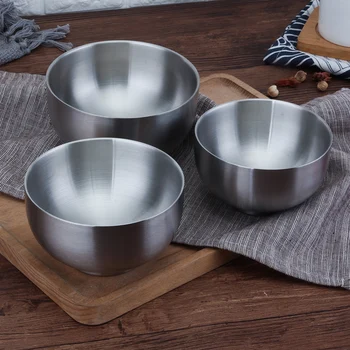 

304 Stainless Steel Bowl Double-insulated Bowl Children's Rice Bowl Anti-fall Bowl Soup Bowl 1PCS
