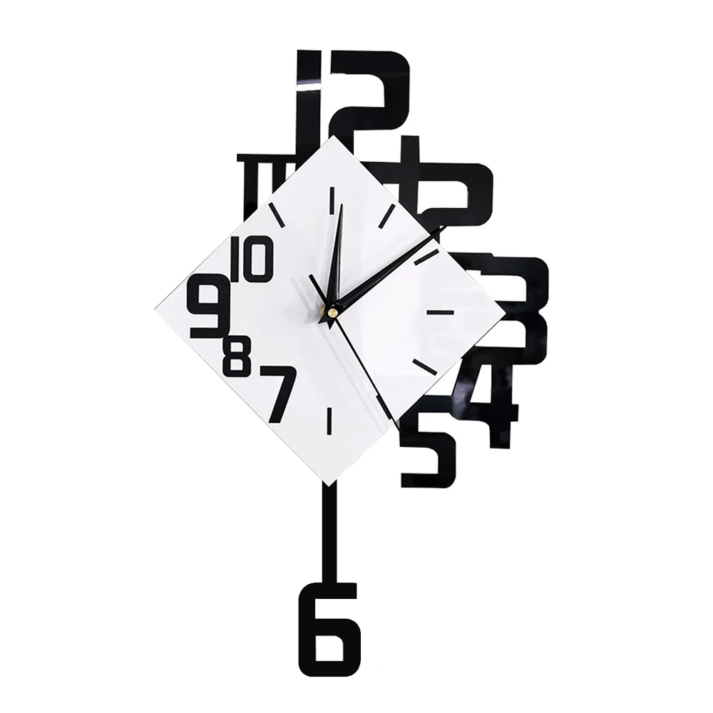 Large Numbers Pendulum Clock Black and White Modern Design Irregular Numerals Decorative Fashion