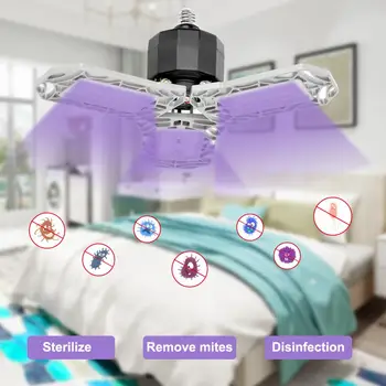 

60W UV Disinfection Lamp 2 In 1 Lighting Foldable Adjustable E27 LED UVC Sterilizing Lamp Indoor Warehouse Garage UV Lights