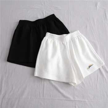 

ZCWXM Print Shorts Women 2020 Elastic Waist Fashion Summer Short Rainbow Loose Casual All Match Shorts Korean Sexy Casual