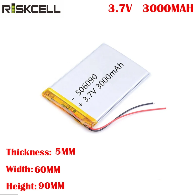 Плоский литий-полимерный аккумулятор 3,7 V 3000mAh 11.1Wh 506090 литий-полимерный аккумулятор