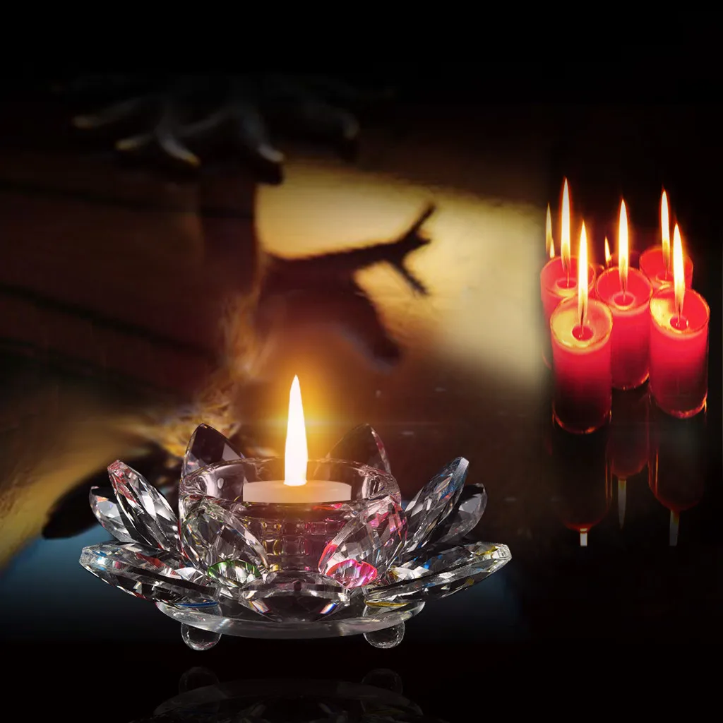 Красочный хрустальный стеклянный Лотос свеча чайный набор подсвечник буддийский подсвечник свадебный бар вечерние украшения на День святого Валентина