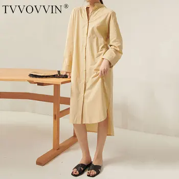 

Europe 2020 Spring and Autumn Long sleeve Dress Women Fashion Mid-length Twisted Back Dresses Simple Solid Color 6JEM