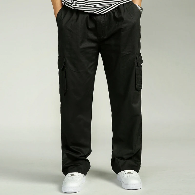 Весенние и осенние мужские свободные большие размеры XL прямые брюки оверсайз брюки с эластичной резинкой на талии повседневные брюки мужские 6XL 5XL 4XL 3XL - Цвет: Черный