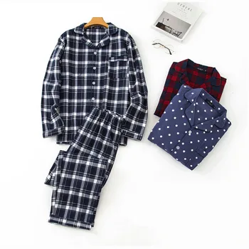 

Man Pajamas Set Plaid Pyjama Men 100% Cotton Casual Homewear Long Sleeve Shirt Pant 2Piece/Suit Warm 2020 Fashion Pjs