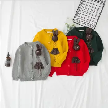 

Wholesale Girl Rabbit Cardigans Baby Girls Fall Cartoon Pure Color Knitted Sweaters Children Top&outwear Kids Clothing
