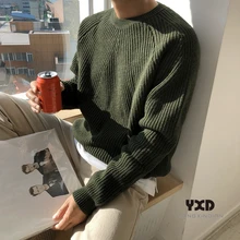 

Man Autumn Winter Solid Color Knit Sweaters Men Korean Style Fashion O-Neck Casual Loose Pullovers Male Warm Daily Khaki Sweater