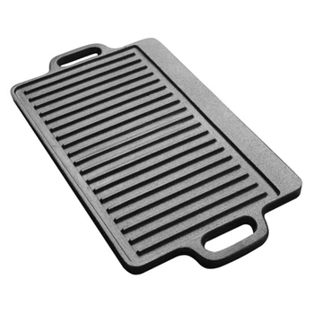 

Hot New Cast Iron Uncoated Rectangular Double-Sided Barbecue Tray Striped Iron Plate Outdoor Grill Tool Meat Steak Baking Tray