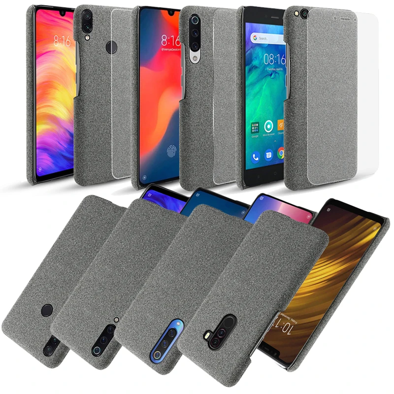 Hard Tough Cloth Phone Case Screen Protector for Xiaomi Mi 9 Explore/9 SE/CC9e/Pocophone F1/ Redmi 7/Go/Note 7 Pro 7S 2 Y3 |