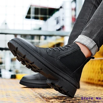 

Men's High Korean Version Of The Trend Shoes Autumn Winter Tide Shoes Men's Martin Boots High-Top Genuine Leather Casual Shoes