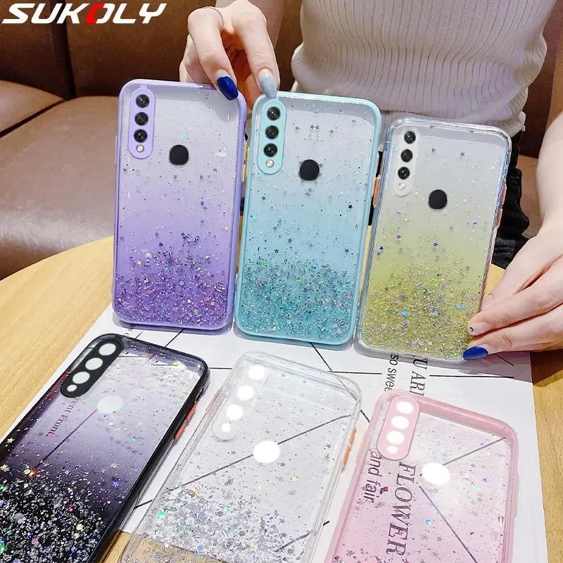 Colorful Glitter Clear Epoxy Acrylic Phone Case For Redmi Note 10 Pro 9 8 9C 9A Mi Poco X3 M3 Lite Shockproof Cover | Мобильные
