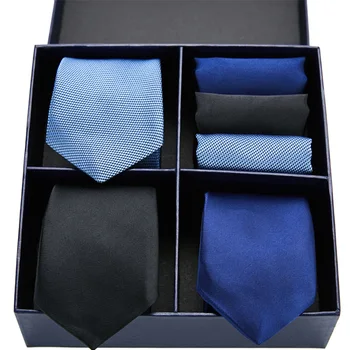 

Bussiness Solid Tie Set 100% Silk Tie 7.5 cm 3colors Striped plaid dot Tie Gift Box Set Men's Tie and Handkerchief GL-25