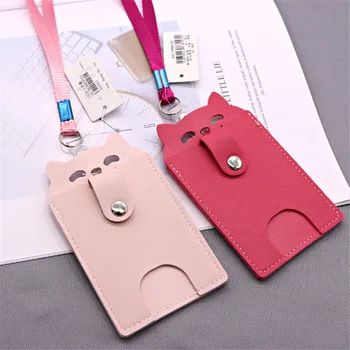 

Student Campus Badge Card Holders with lanyard Neck Strap Cute Cartoon Cat Bus ID Card Protection Cover Women Men