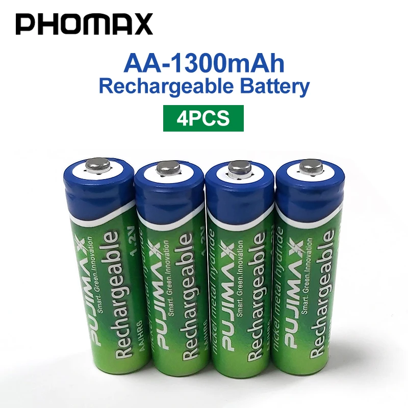 

PHOMAX 1300mAh 4pcs/batch 1.2V AA rechargeable remote control battery for pre-charged NiMH battery camera toy alarm clock mouse