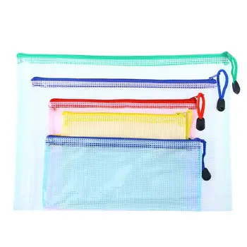 

5pcs File Pockets PVC Plastic Grid Zipper File Bags Documents Organizer Pouch (A4 + B5 + A5 + A6 + B6, Mixed Colors)