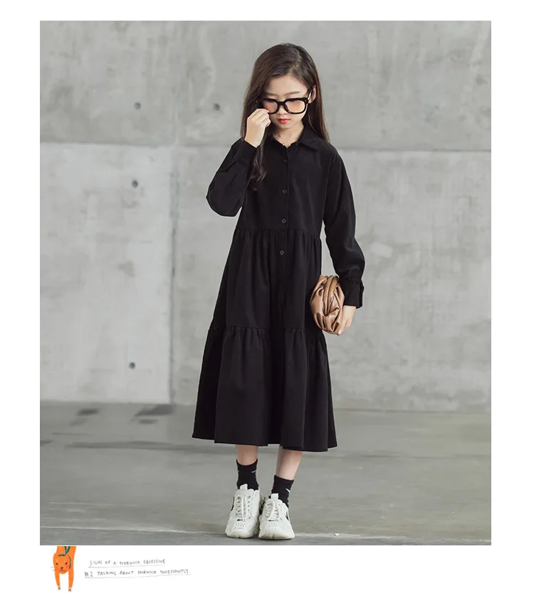 Teen Girls Dress Corduroy Kids Midi Dress 2021 Fall Ruffles Children Shirt Dress Button Cotton Baby Winter Dress for Girls, #586 cute baby dresses