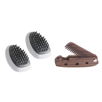 

1Pcs Black Walnut Folding Comb Portable & 2Pcs Massage Hair Brush, Soft Rubber Head Scalp Massager