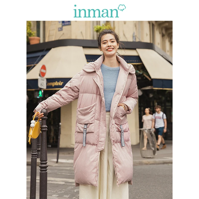 INMAN, зимнее Новое поступление, модный длинный пуховик с капюшоном и карманами