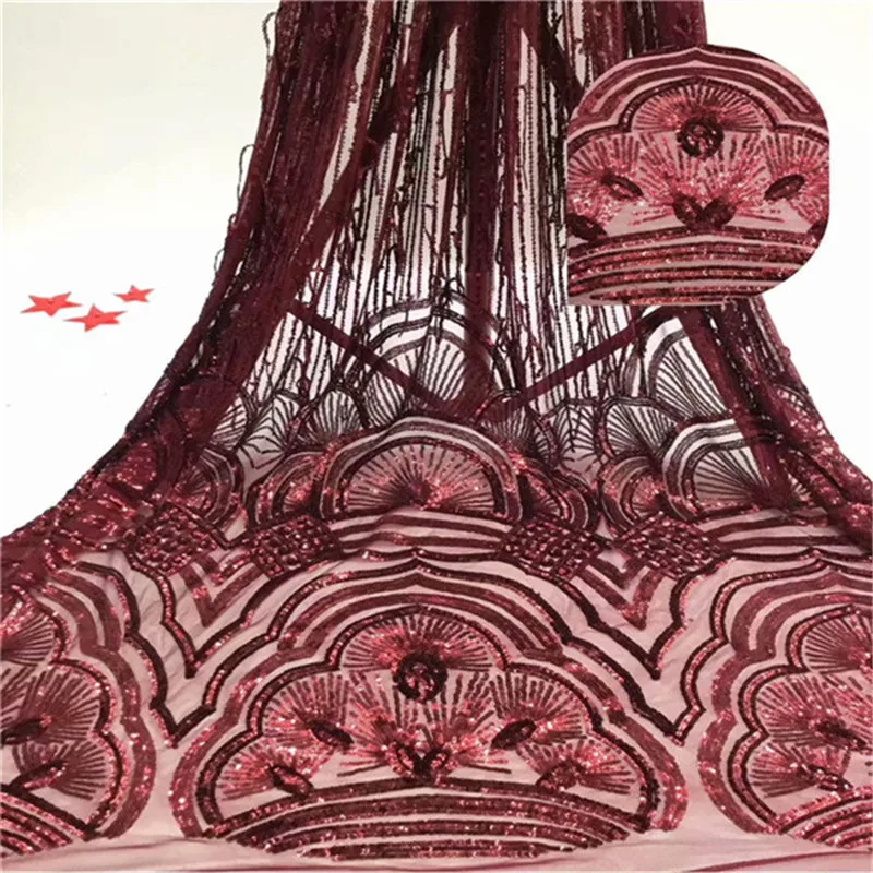 

High Quality Purple Sequins Lace Fabrics with Beads Wholesale Price AfricanTulle Mesh Net Lace Fabric for Wedding Evening